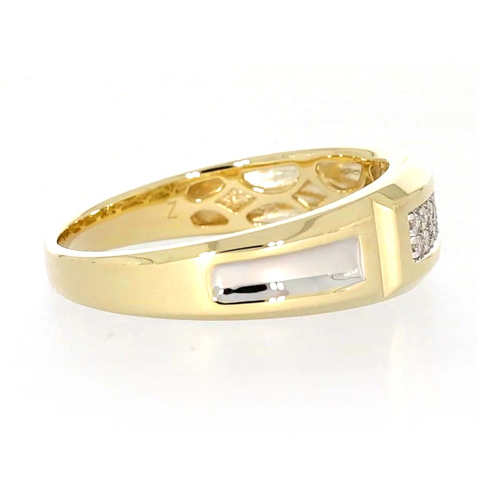 9ct Yellow Gold with 0.10 CARAT tw of Diamonds Double Row Mens Ring