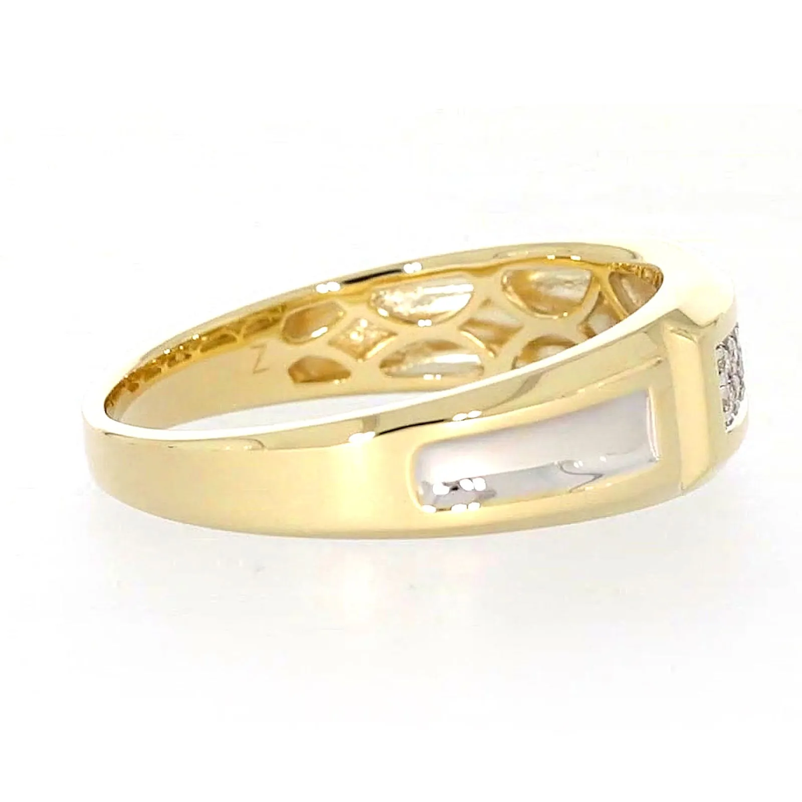 9ct Yellow Gold with 0.10 CARAT tw of Diamonds Double Row Mens Ring