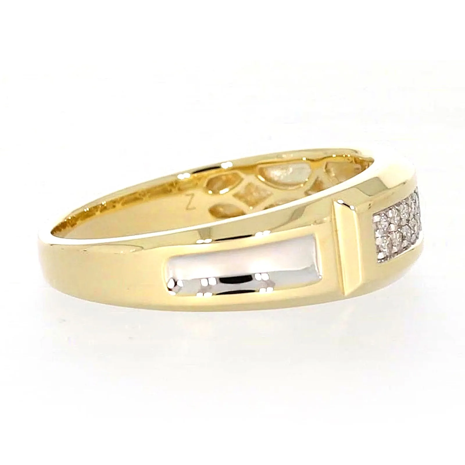 9ct Yellow Gold with 0.10 CARAT tw of Diamonds Double Row Mens Ring