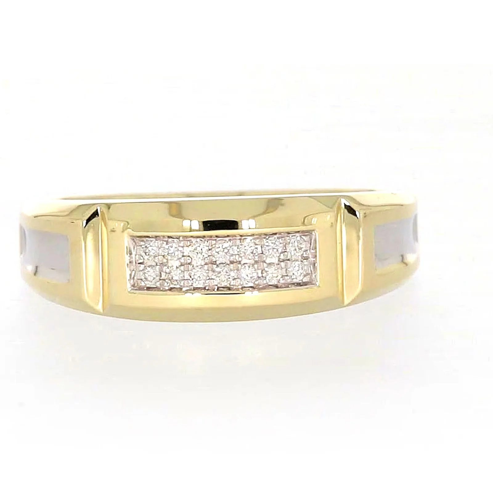 9ct Yellow Gold with 0.10 CARAT tw of Diamonds Double Row Mens Ring