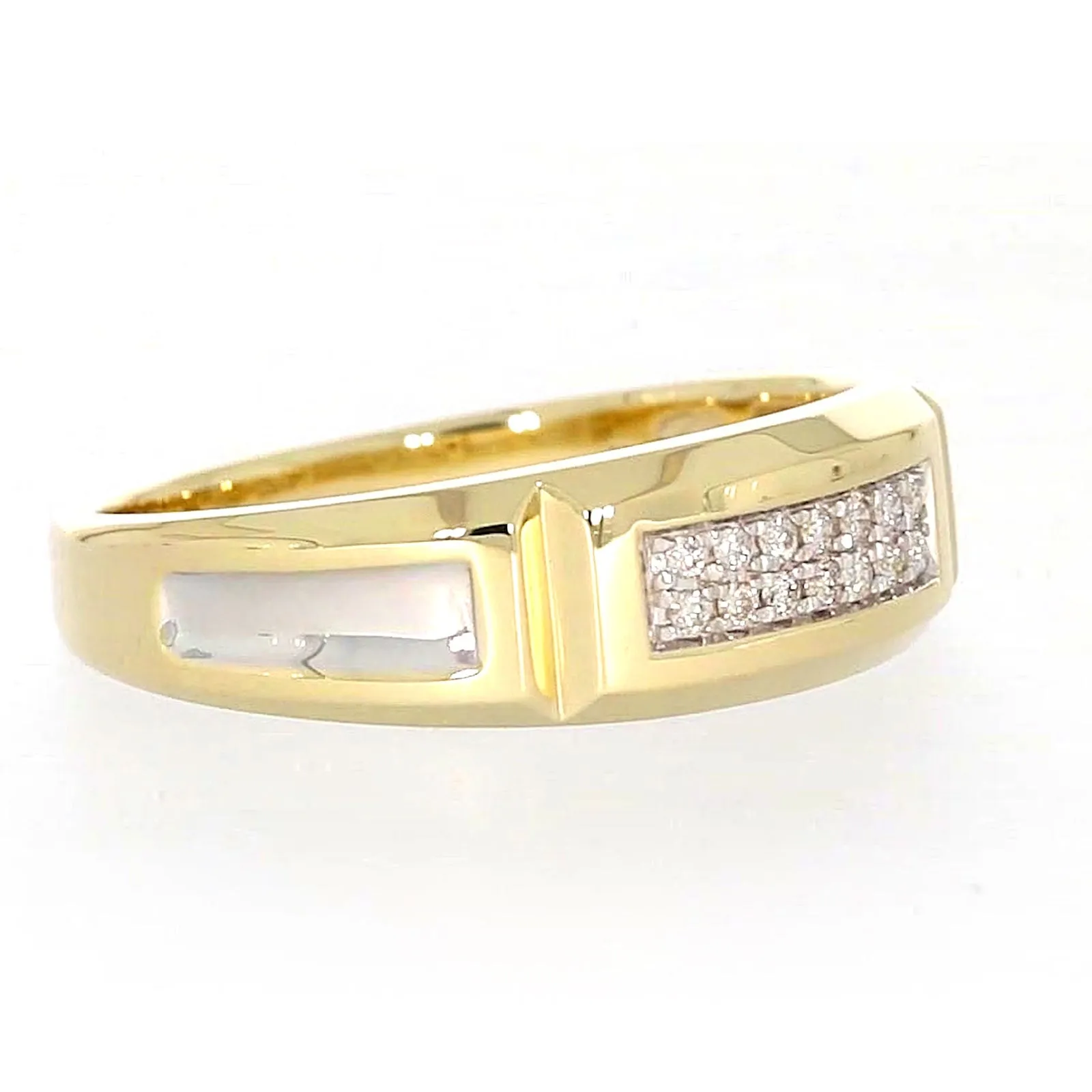 9ct Yellow Gold with 0.10 CARAT tw of Diamonds Double Row Mens Ring