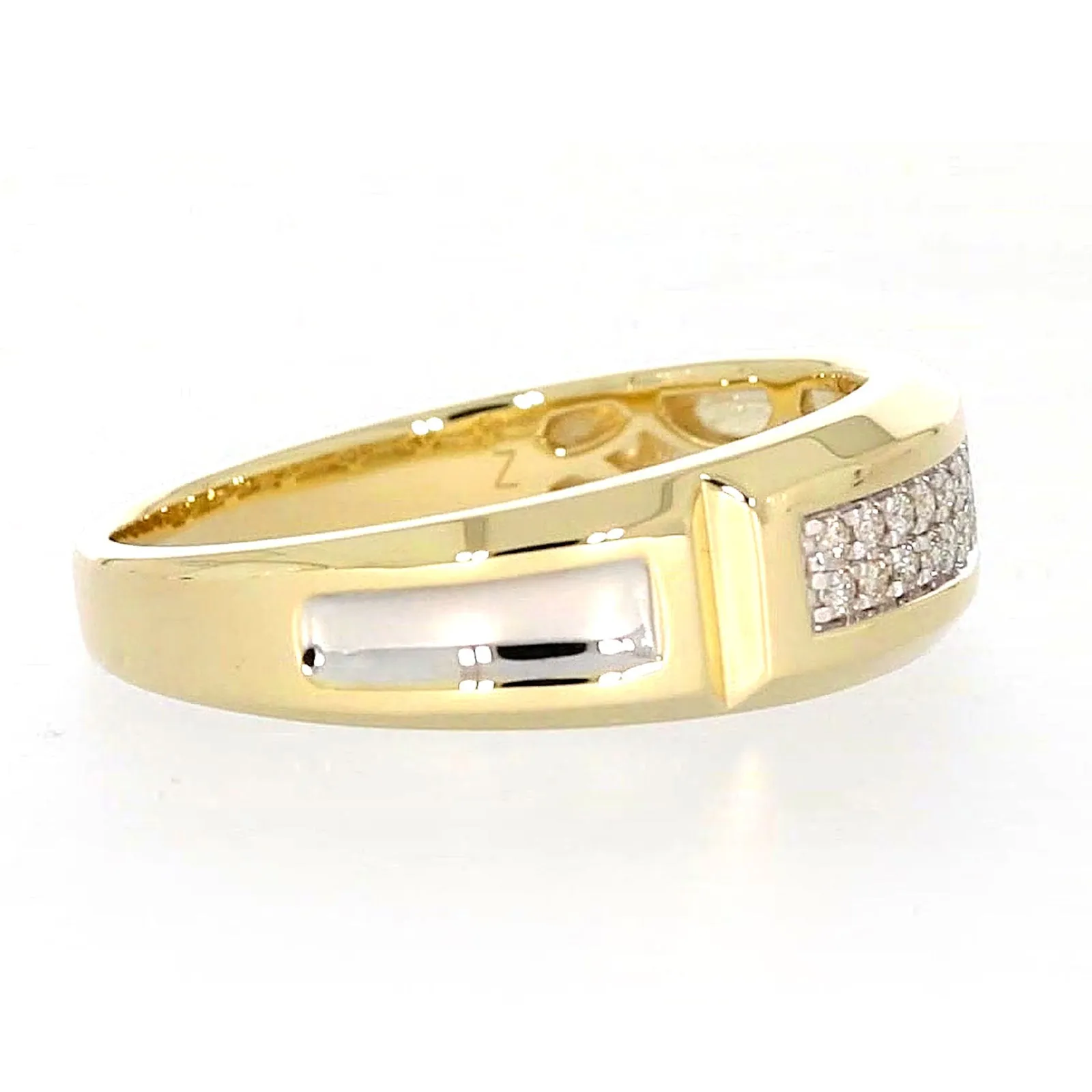 9ct Yellow Gold with 0.10 CARAT tw of Diamonds Double Row Mens Ring