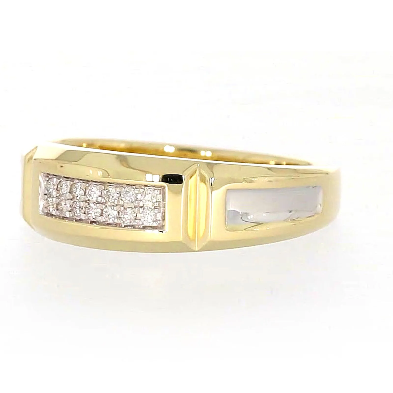 9ct Yellow Gold with 0.10 CARAT tw of Diamonds Double Row Mens Ring