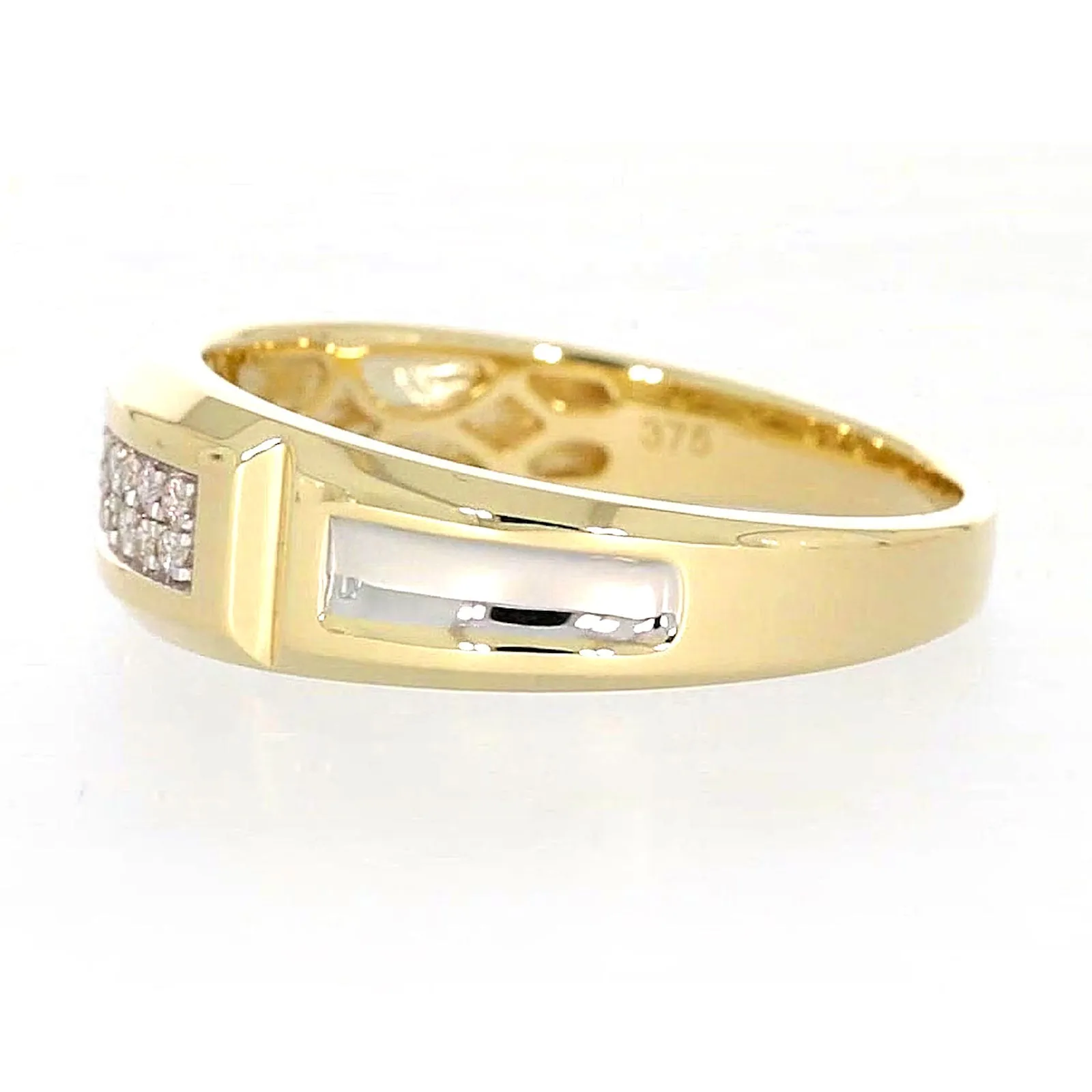 9ct Yellow Gold with 0.10 CARAT tw of Diamonds Double Row Mens Ring