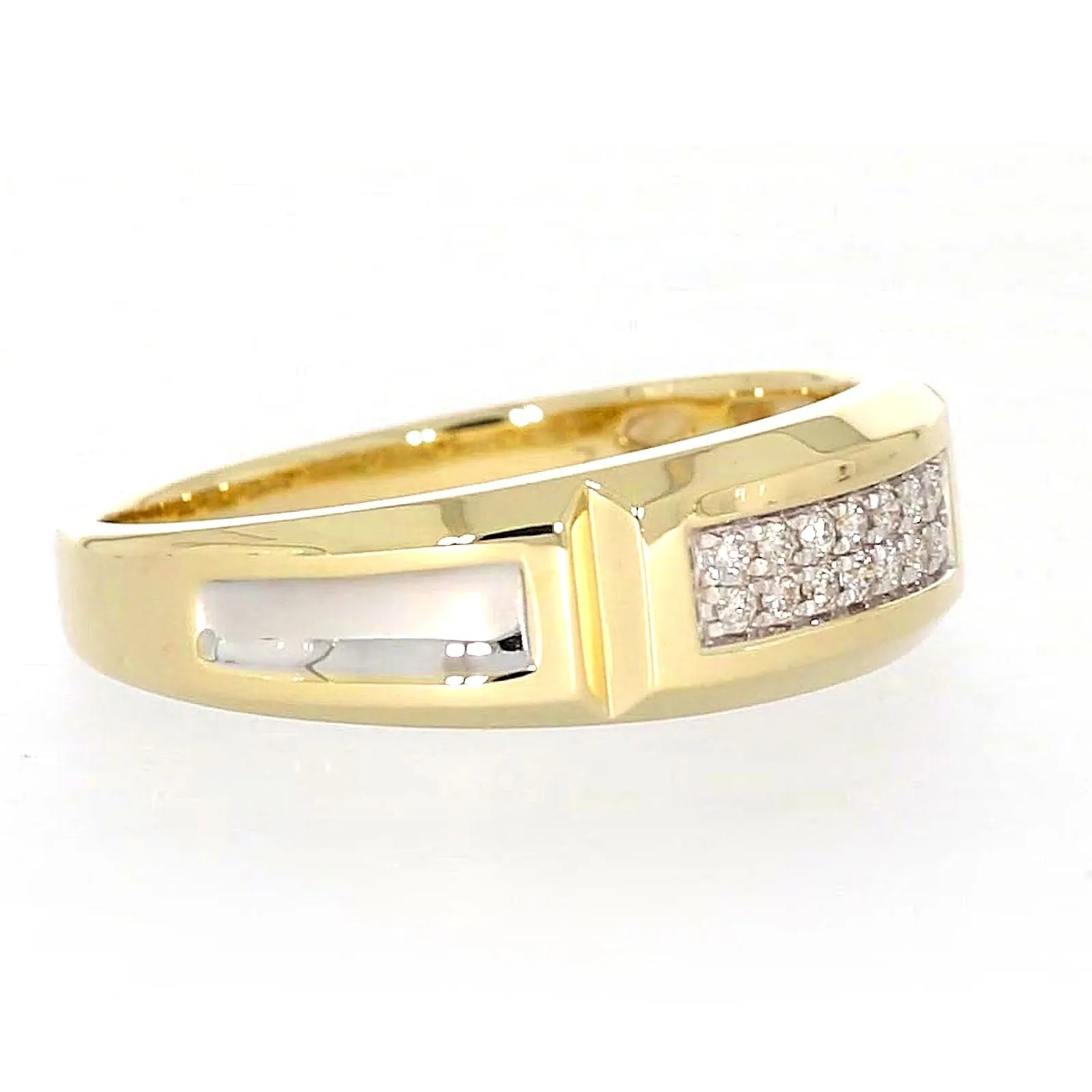 9ct Yellow Gold with 0.10 CARAT tw of Diamonds Double Row Mens Ring