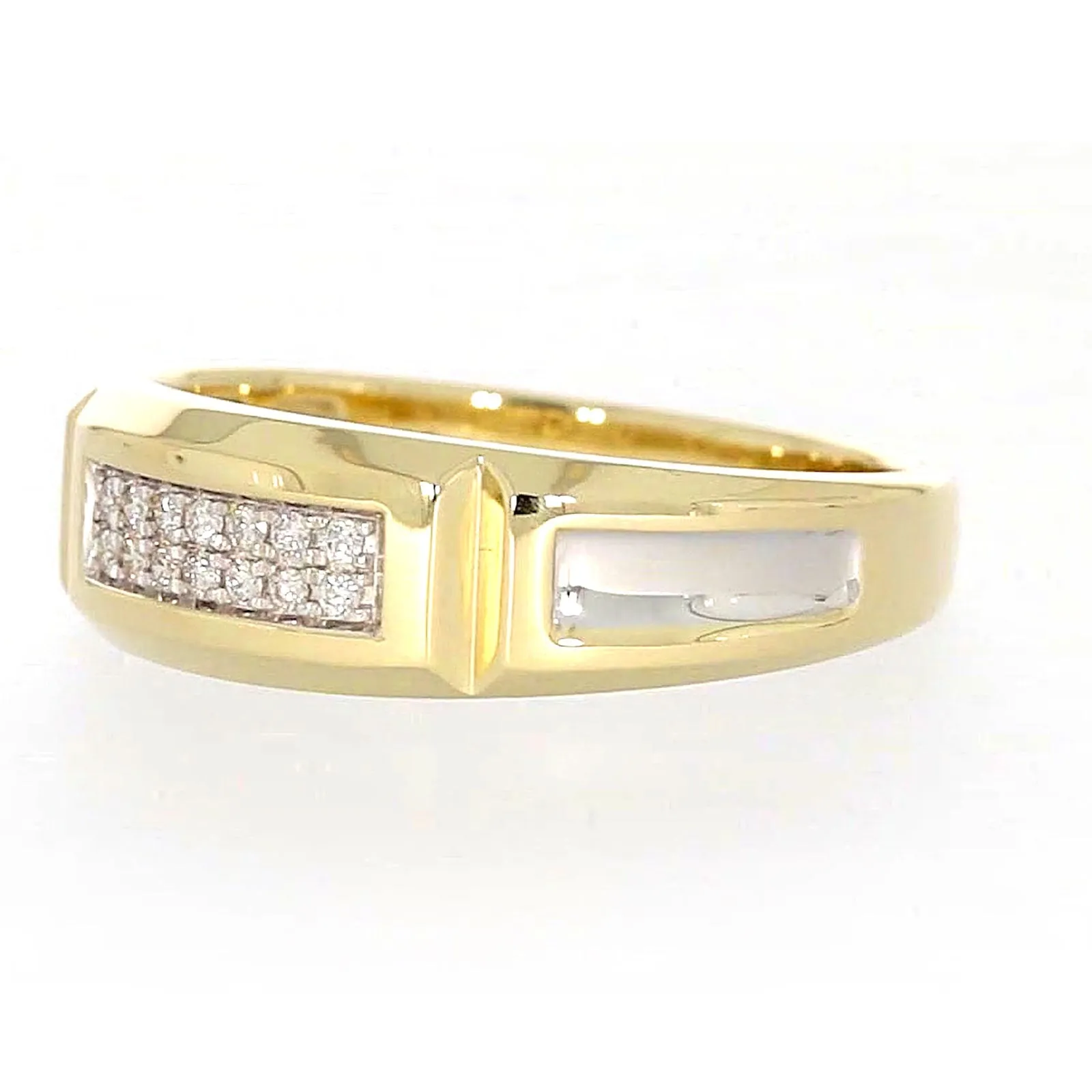 9ct Yellow Gold with 0.10 CARAT tw of Diamonds Double Row Mens Ring