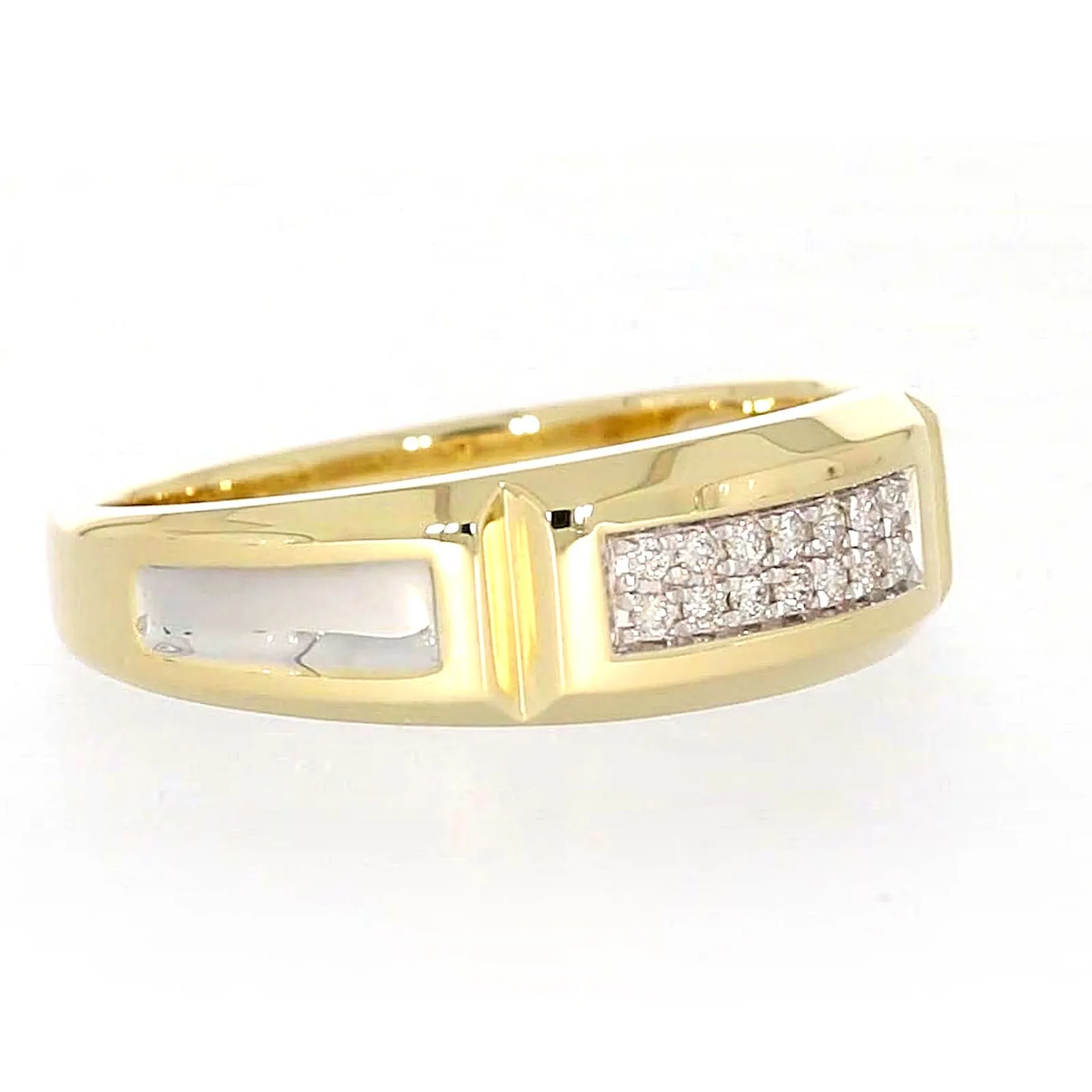 9ct Yellow Gold with 0.10 CARAT tw of Diamonds Double Row Mens Ring