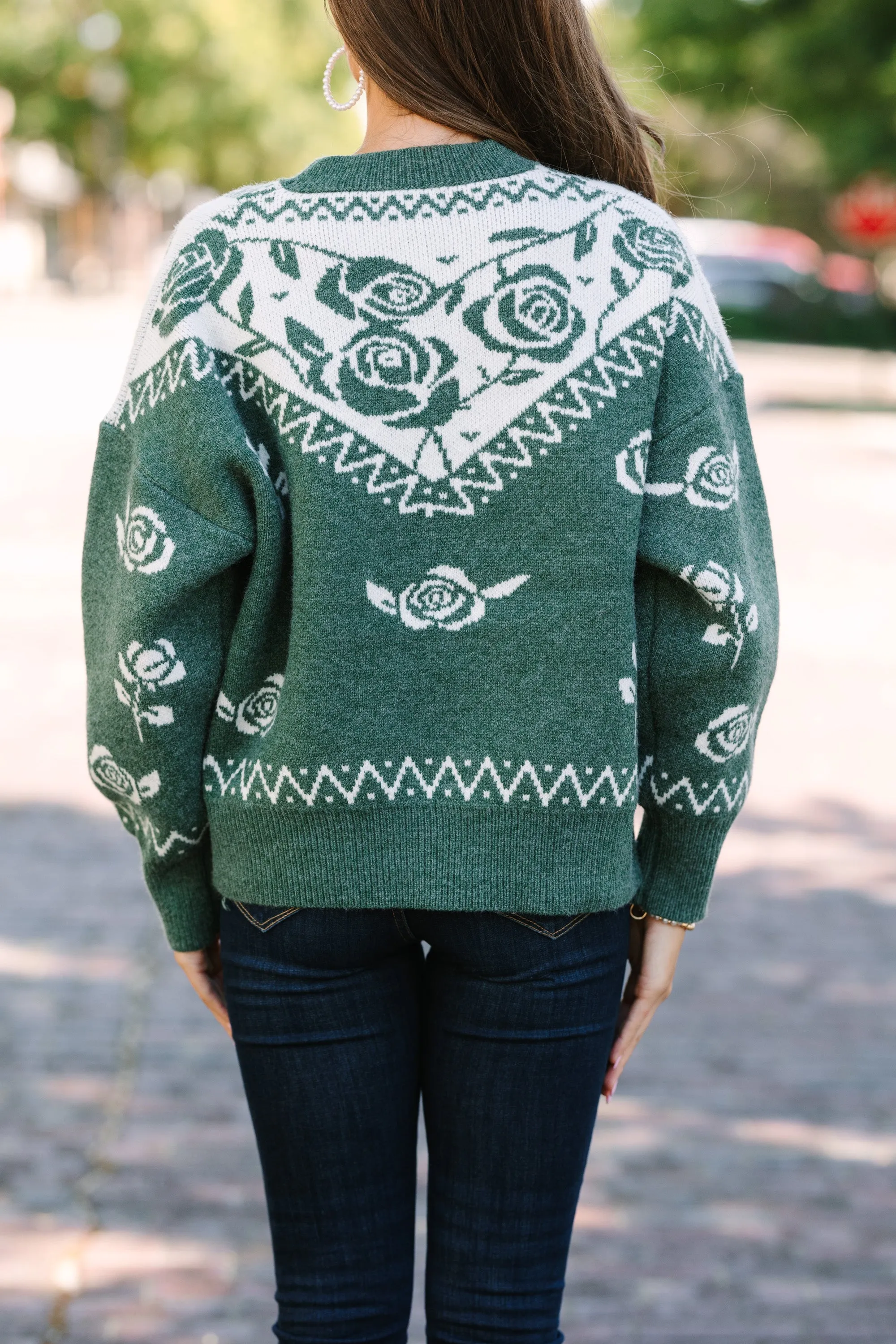 All Up To You Emerald Green Floral Sweater