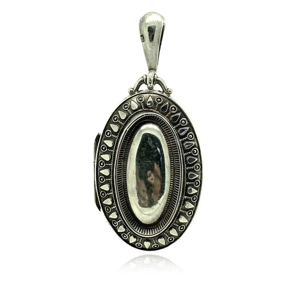 Antique Victorian 1883 Oval Silver Locket Necklace