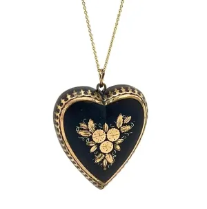 Antique Victorian 1890 Tortoiseshell Piqué Heart Necklace