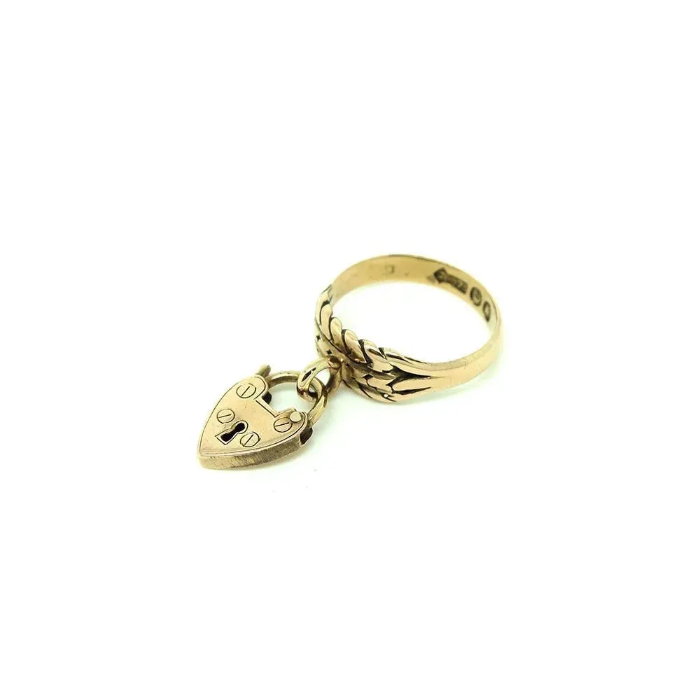 Antique Victorian 9ct Rose Gold Heart Lock Ring