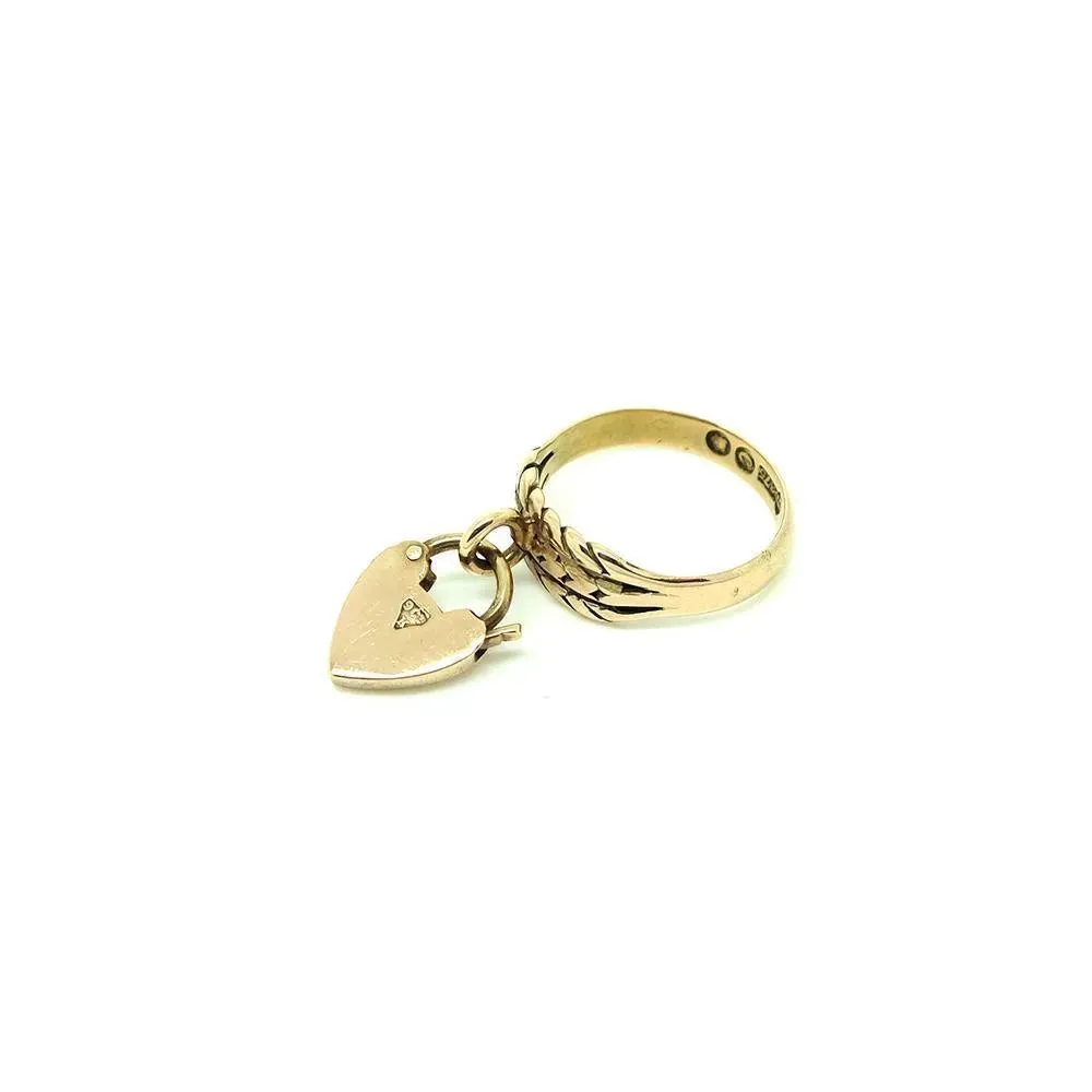 Antique Victorian 9ct Rose Gold Heart Lock Ring