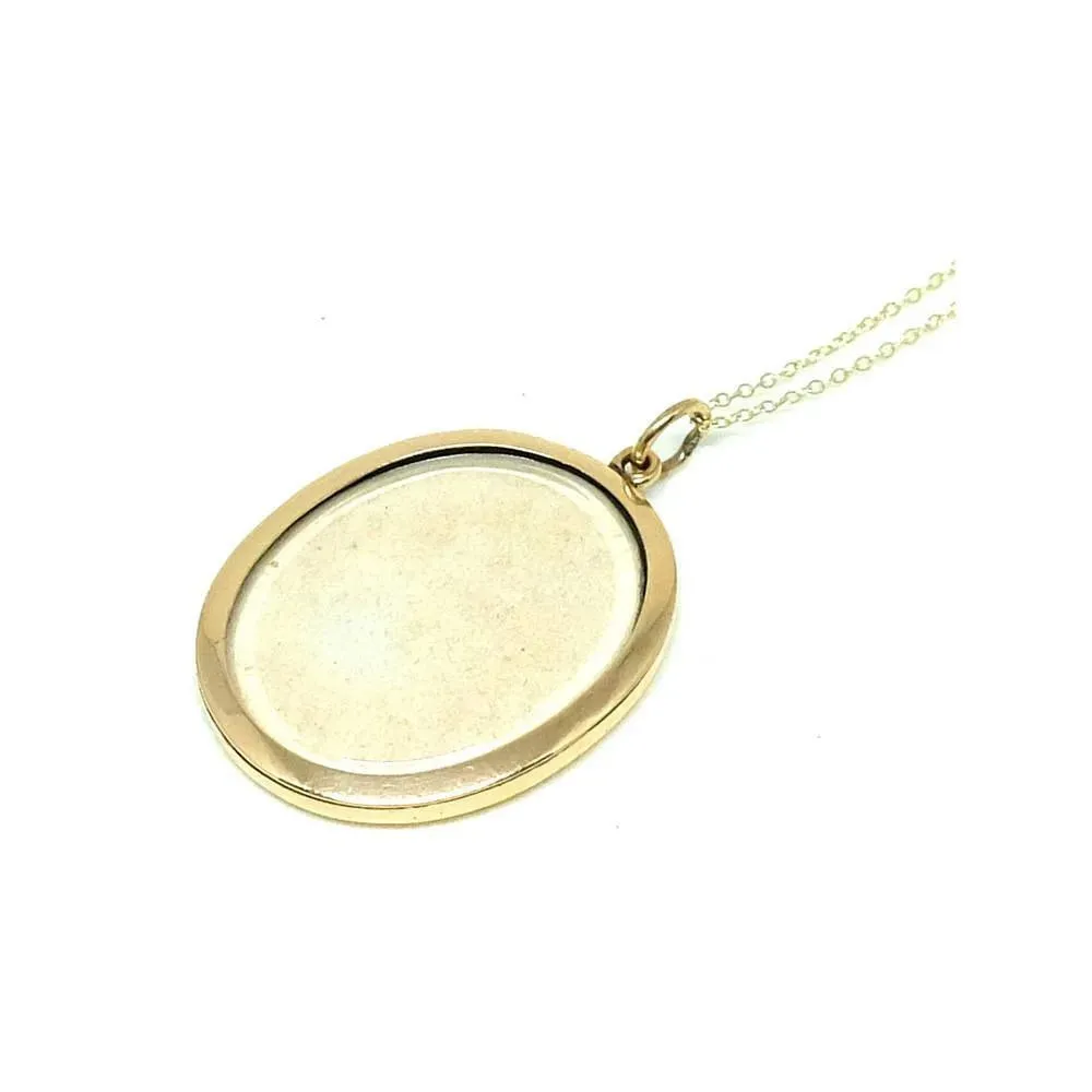 Antique Victorian 9ct Yellow Gold Glass Locket Necklace