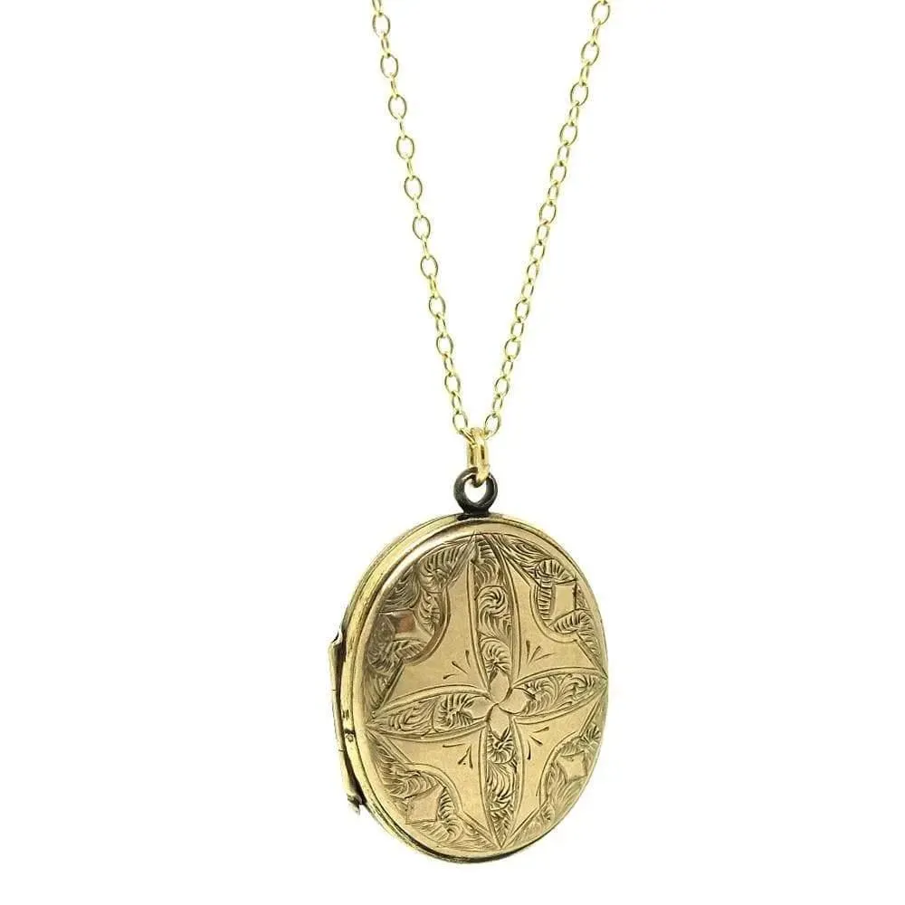 Antique Victorian 9ct Yellow Gold Oval Locket Necklace