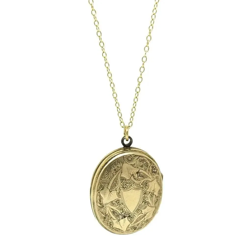 Antique Victorian 9ct Yellow Gold Oval Locket Necklace