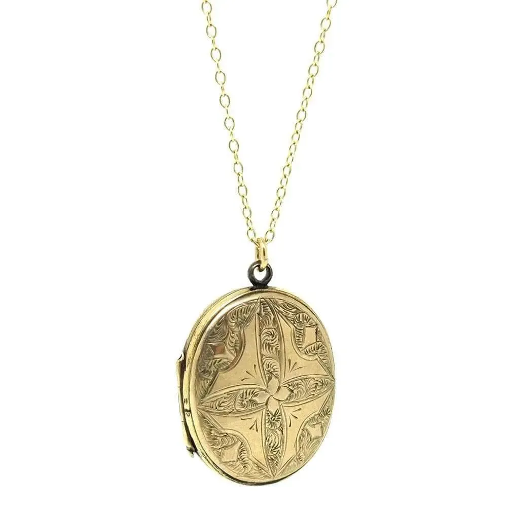 Antique Victorian 9ct Yellow Gold Oval Locket Necklace