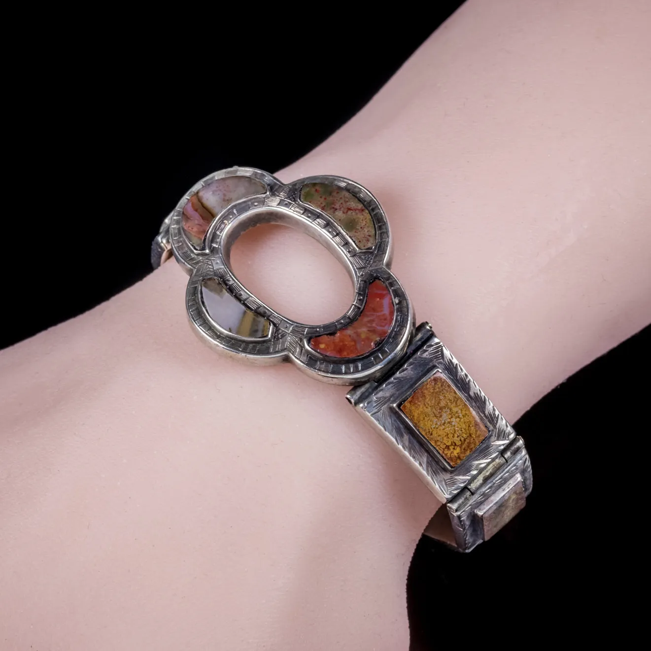 Antique Victorian Agate Scottish Bracelet Silver Circa 1860