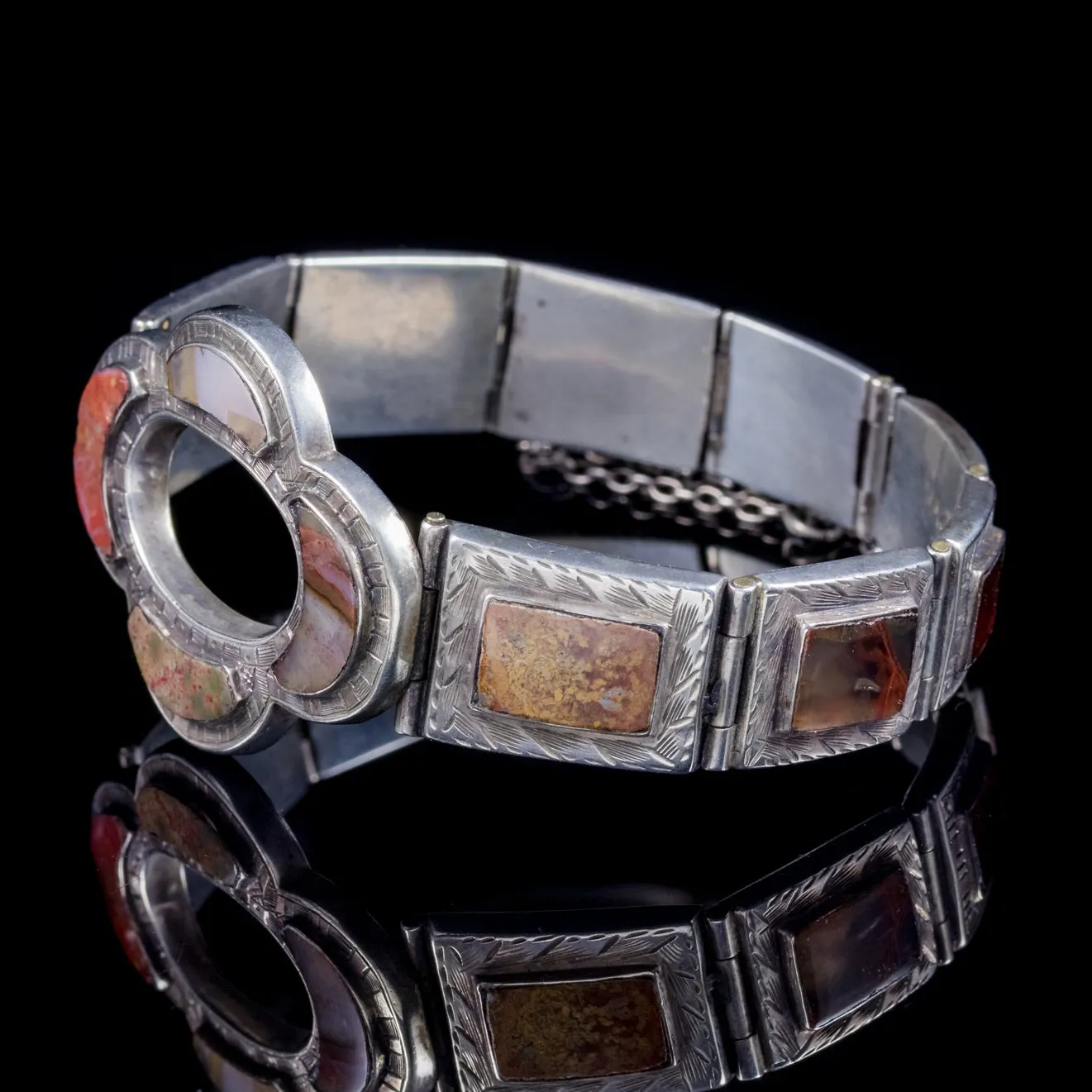 Antique Victorian Agate Scottish Bracelet Silver Circa 1860