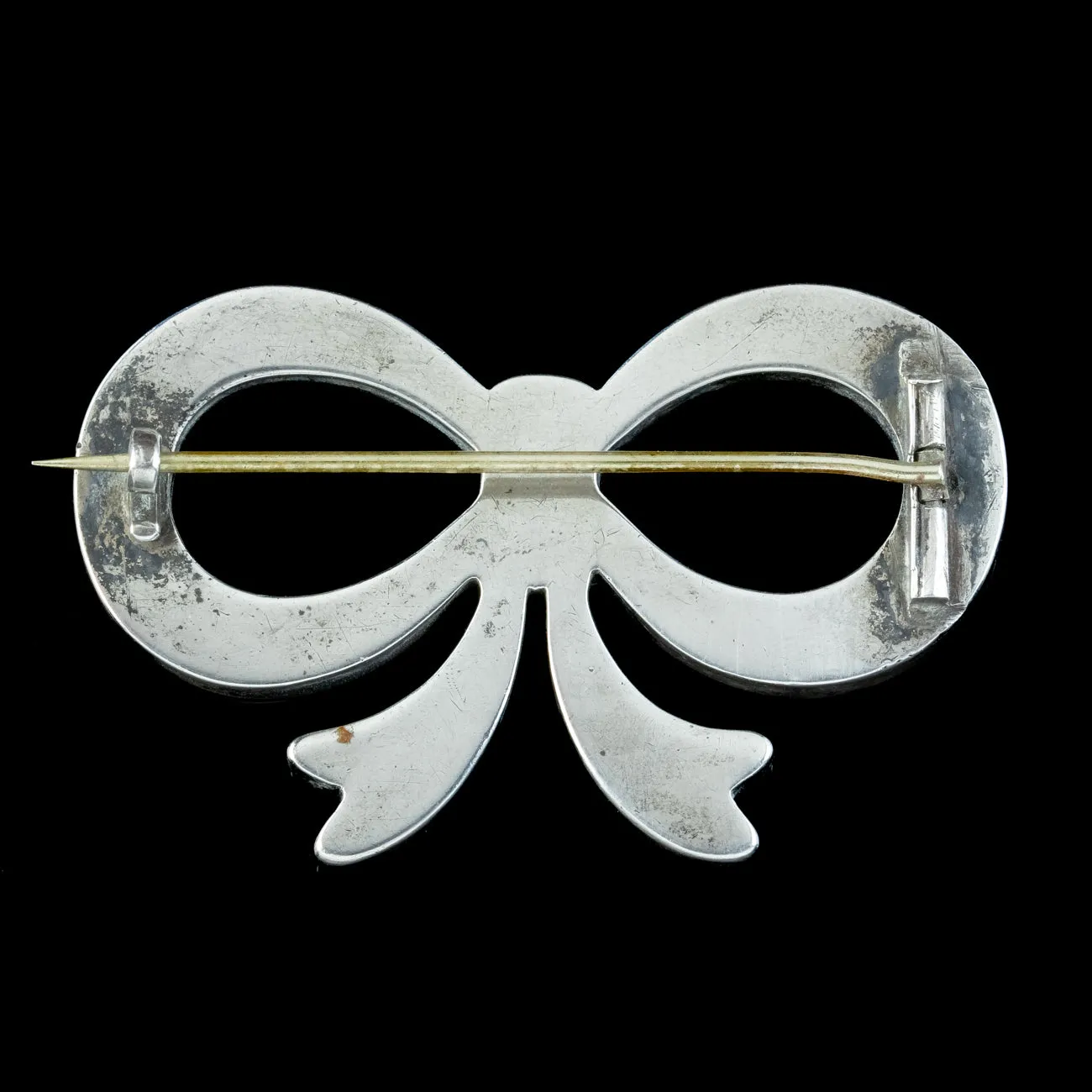 Antique Victorian Scottish Agate Bow Brooch Silver