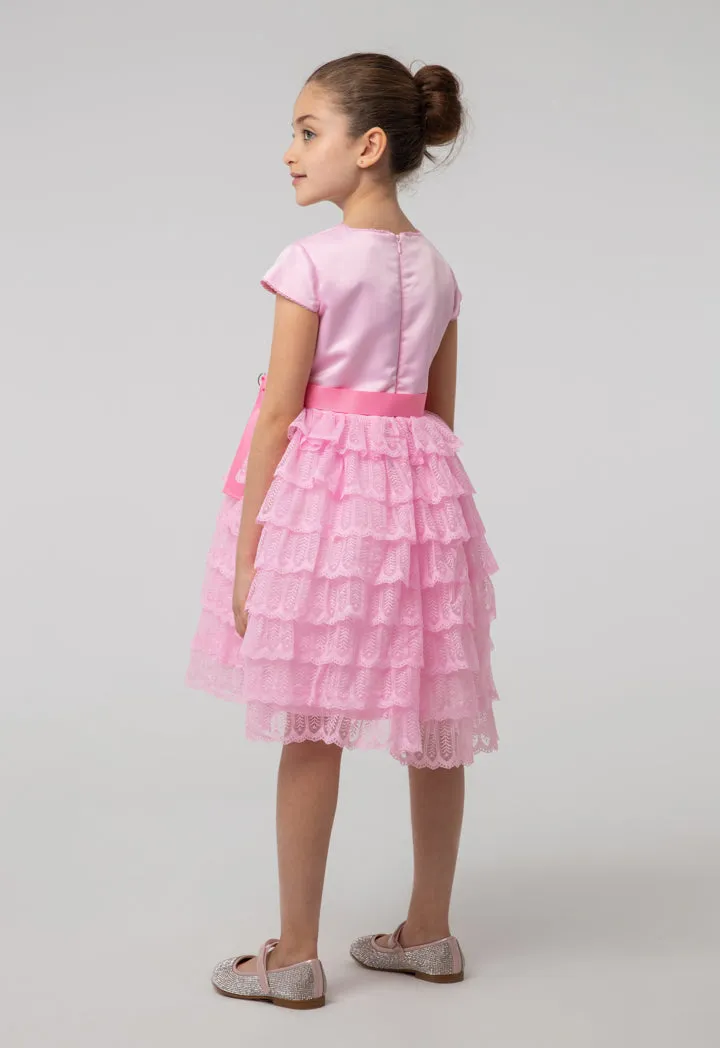 Barbie Layer Ruffle Lace Fabric Embellish Dress