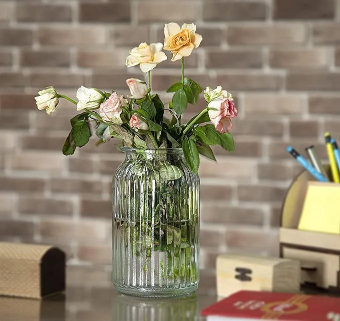 BELLU Clear Big Size Glass Vase for Flower Pot Flowers Home and Office Decor Living Room Bedroom Table Top Decorations, Gift, Home Decor, Bedroom, Office 7.5 Inch Tall