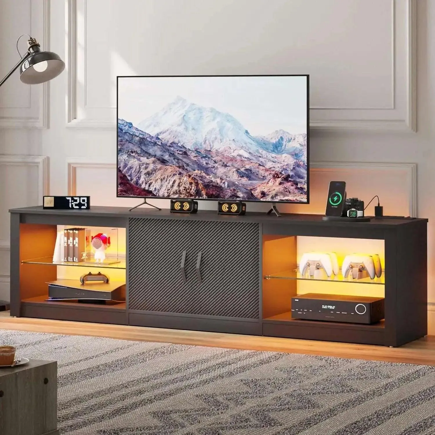 Bestier 70/80 Inch TV Stand with LED Lights for 75/80/85 Inch TV