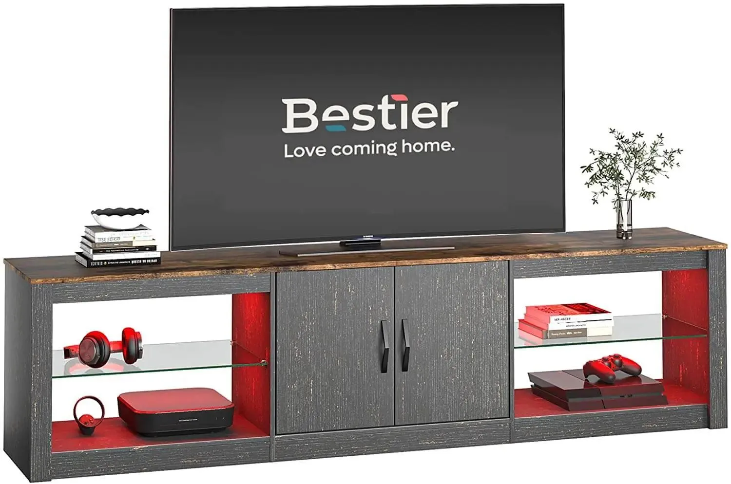 Bestier 70/80 Inch TV Stand with LED Lights for 75/80/85 Inch TV