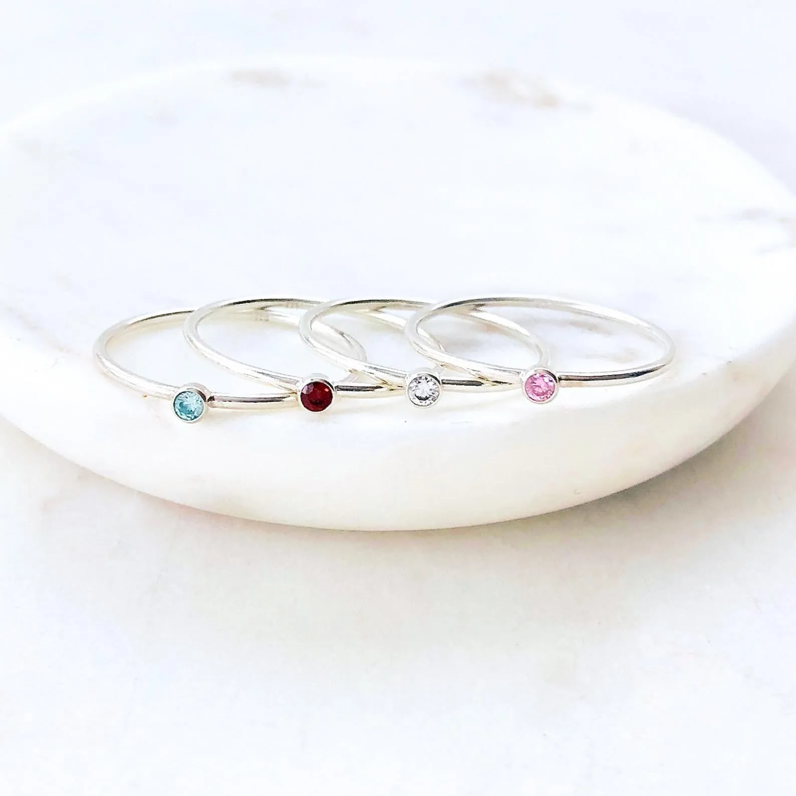 Birthstone Stacking Silver Ring