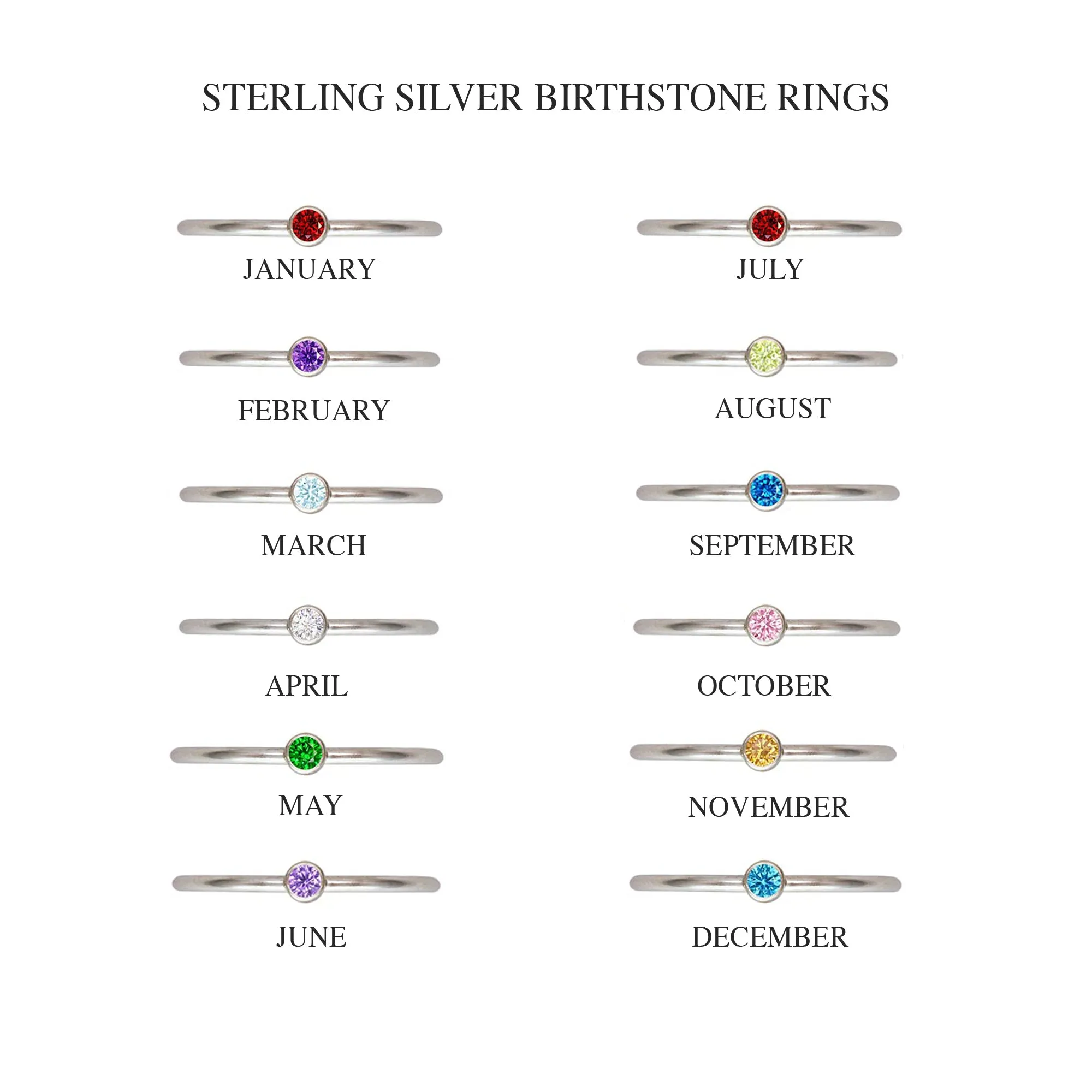 Birthstone Stacking Silver Ring