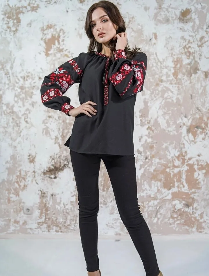 Black Blouse- “Red Rose”