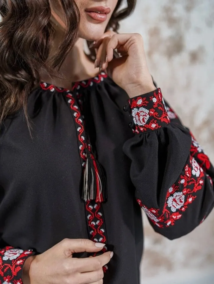 Black Blouse- “Red Rose”