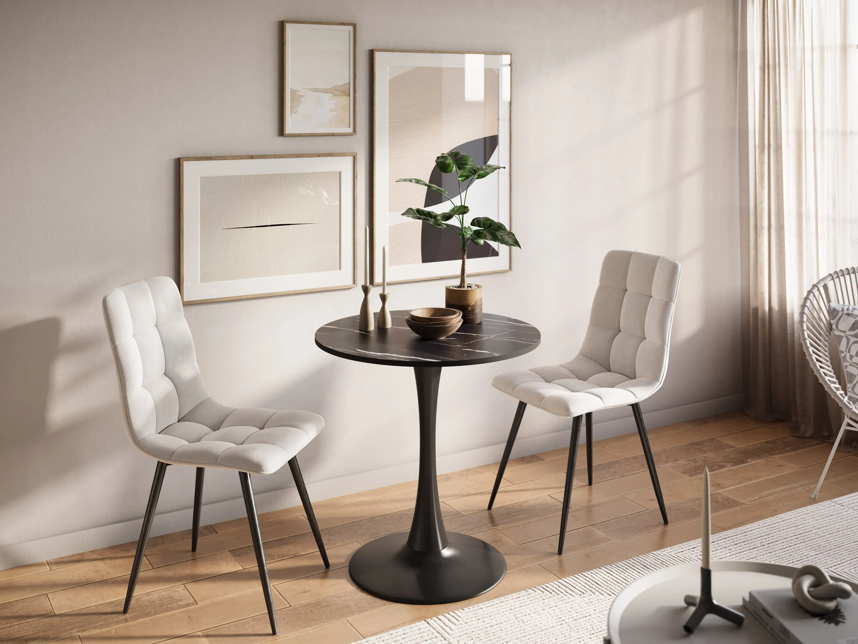 Black Marble Round Bistro Table 28"