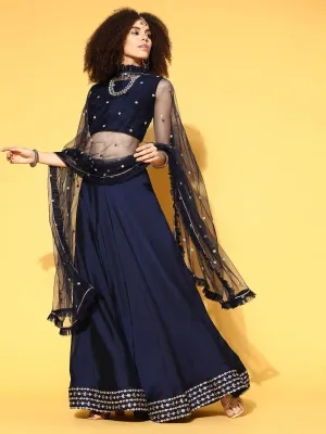 Blue Embroidered Lehenga with Dupatta and Blouse