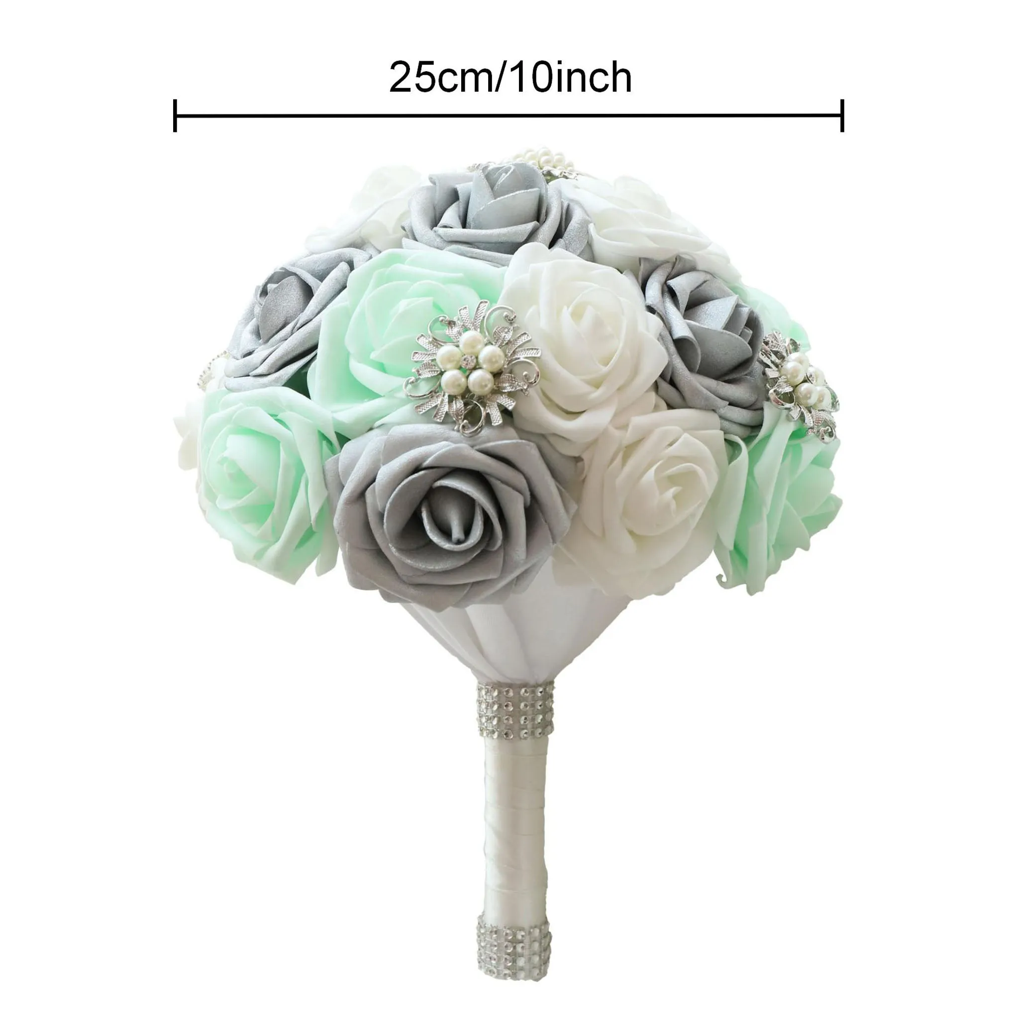 Bridal Bouquet Mint White Silver Roses