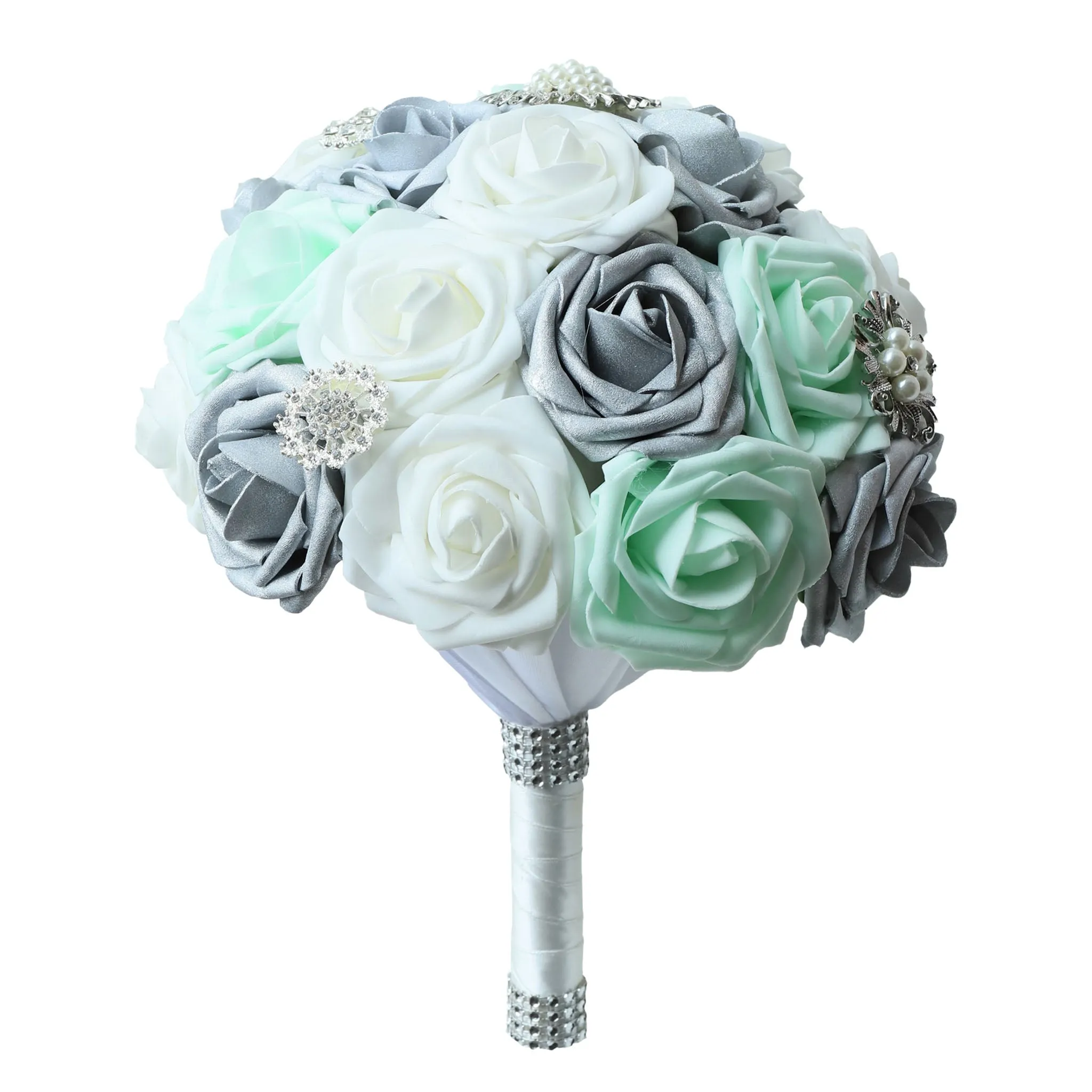 Bridal Bouquet Mint White Silver Roses