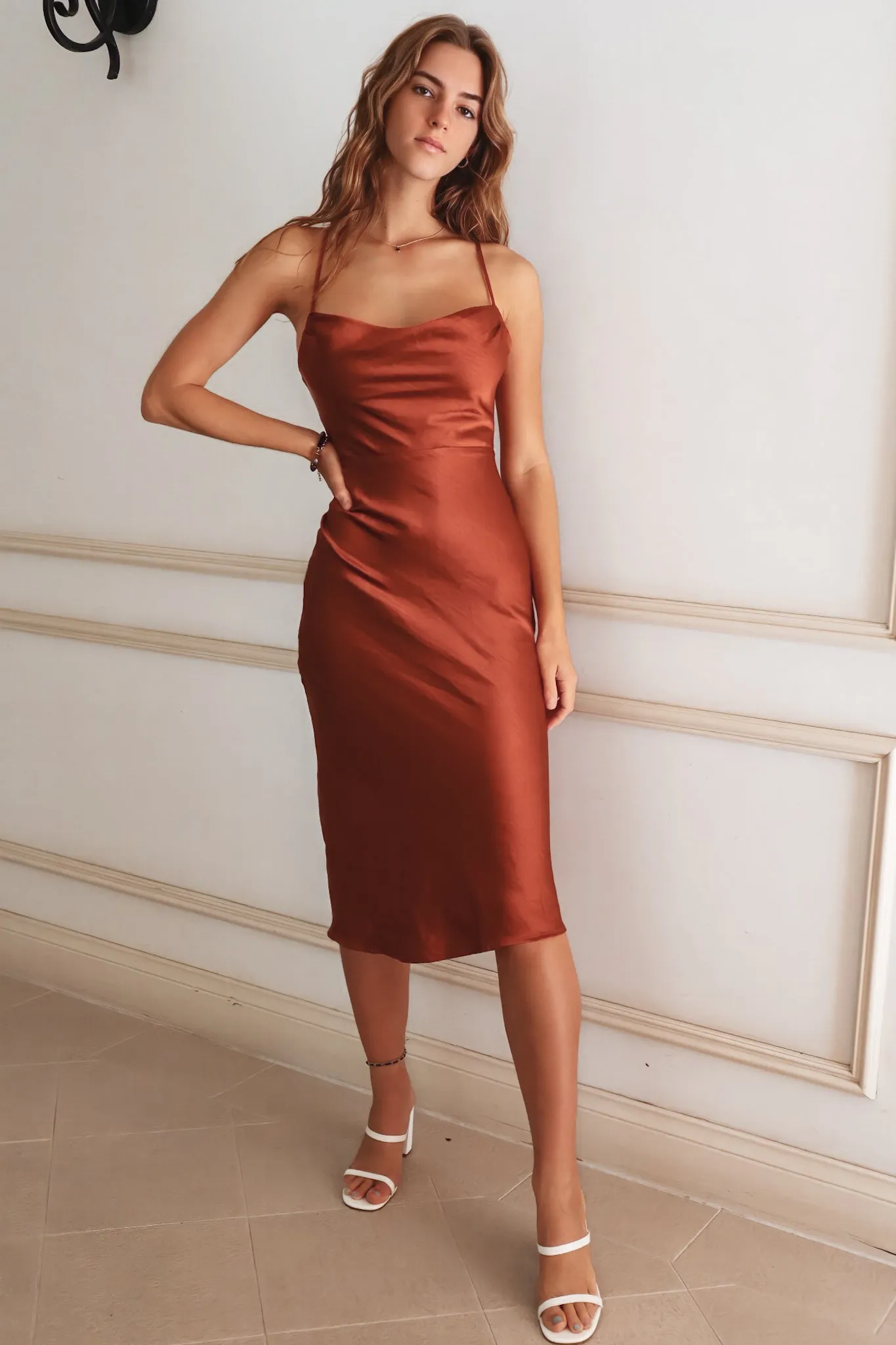 Brodie Satin Midi - Brown