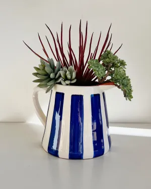 Casa Cubista Medium Striped Pitcher in Blue