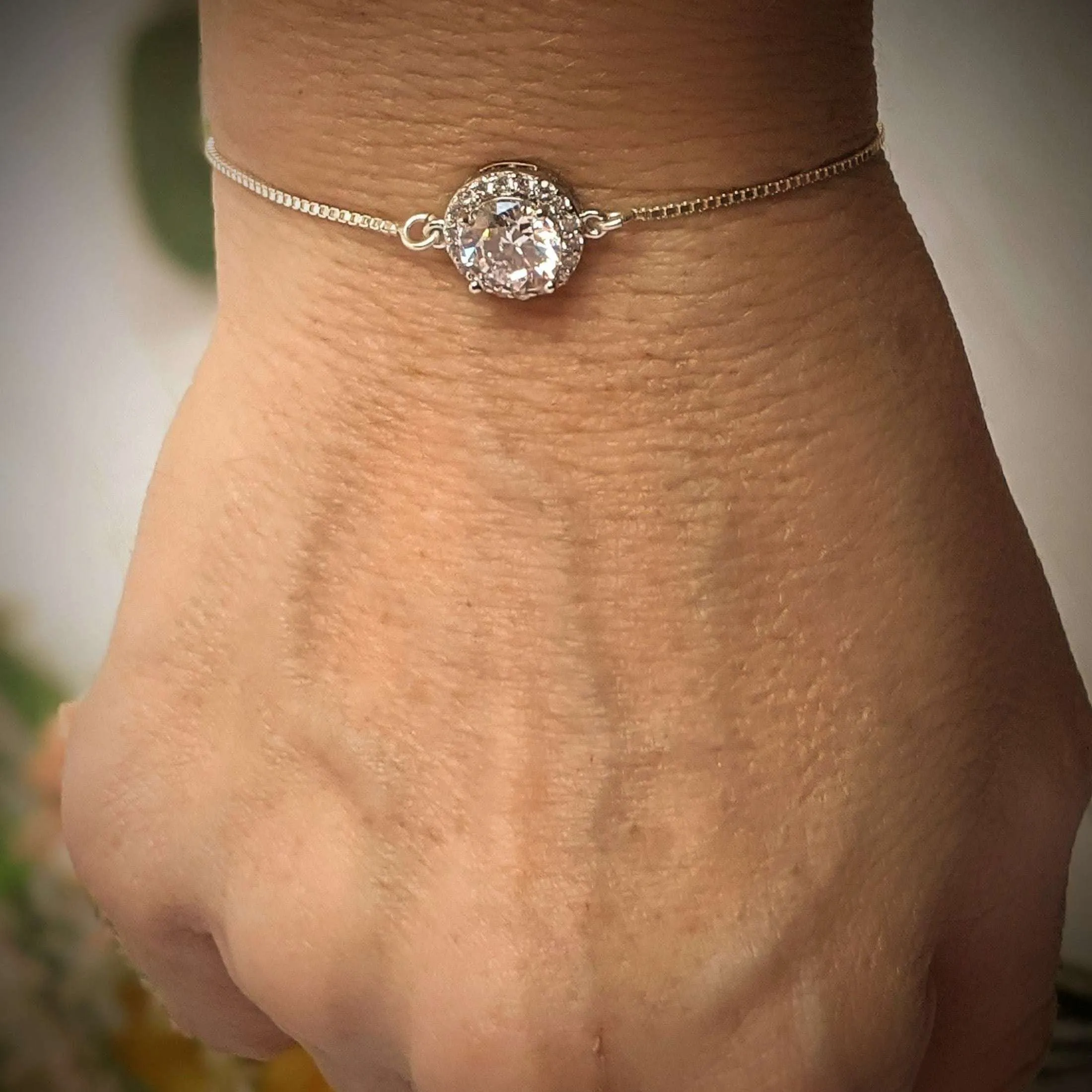 CZ Diamond Halo adjustable Bracelet-APRIL Birthstone-Wedding Jewelry