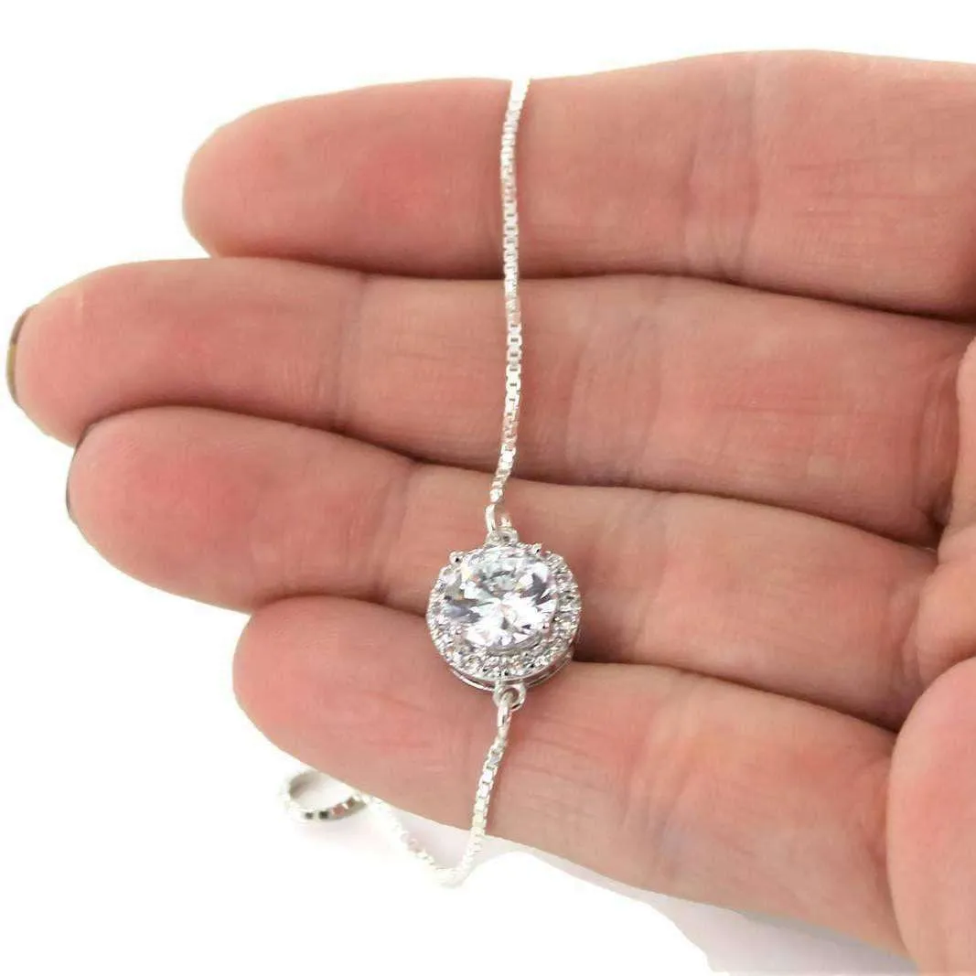 CZ Diamond Halo adjustable Bracelet-APRIL Birthstone-Wedding Jewelry