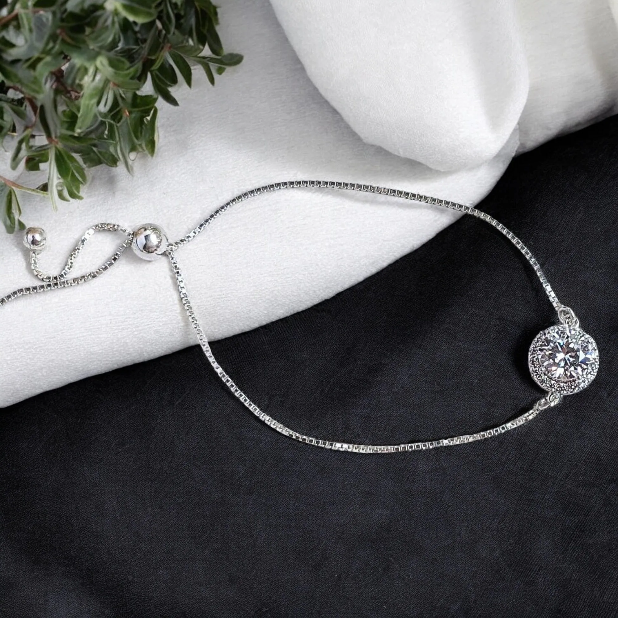 CZ Diamond Halo adjustable Bracelet-APRIL Birthstone-Wedding Jewelry