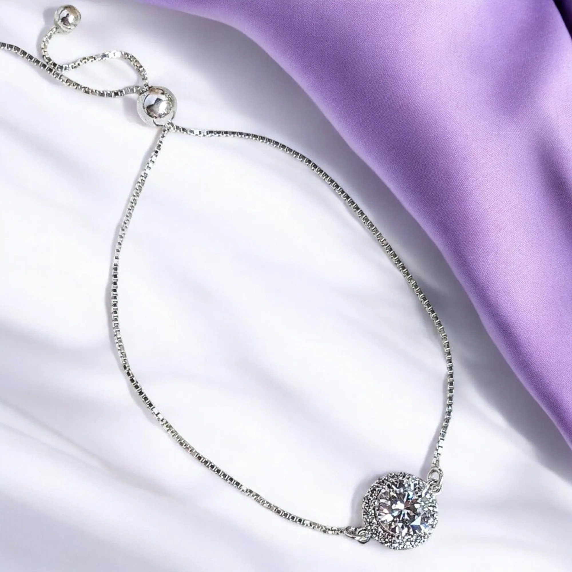 CZ Diamond Halo adjustable Bracelet-APRIL Birthstone-Wedding Jewelry