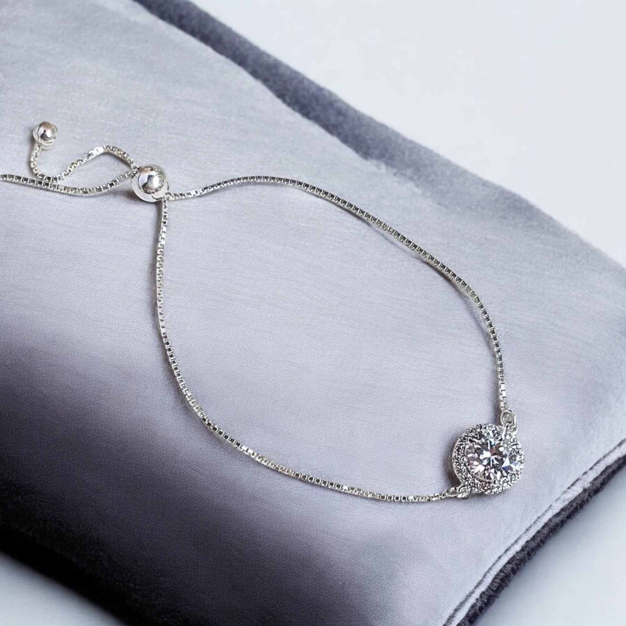 CZ Diamond Halo adjustable Bracelet-APRIL Birthstone-Wedding Jewelry