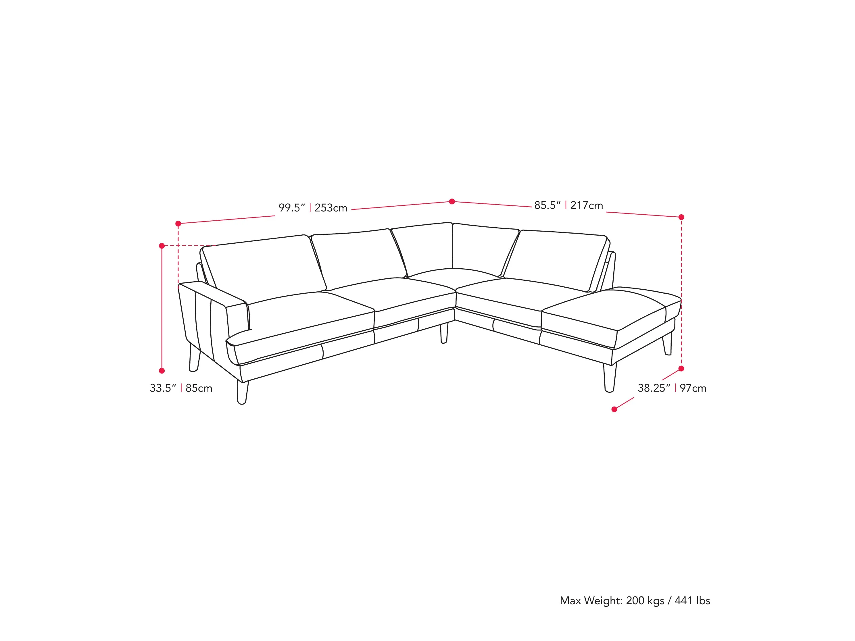 Dark Grey Right Facing Sectional Couch