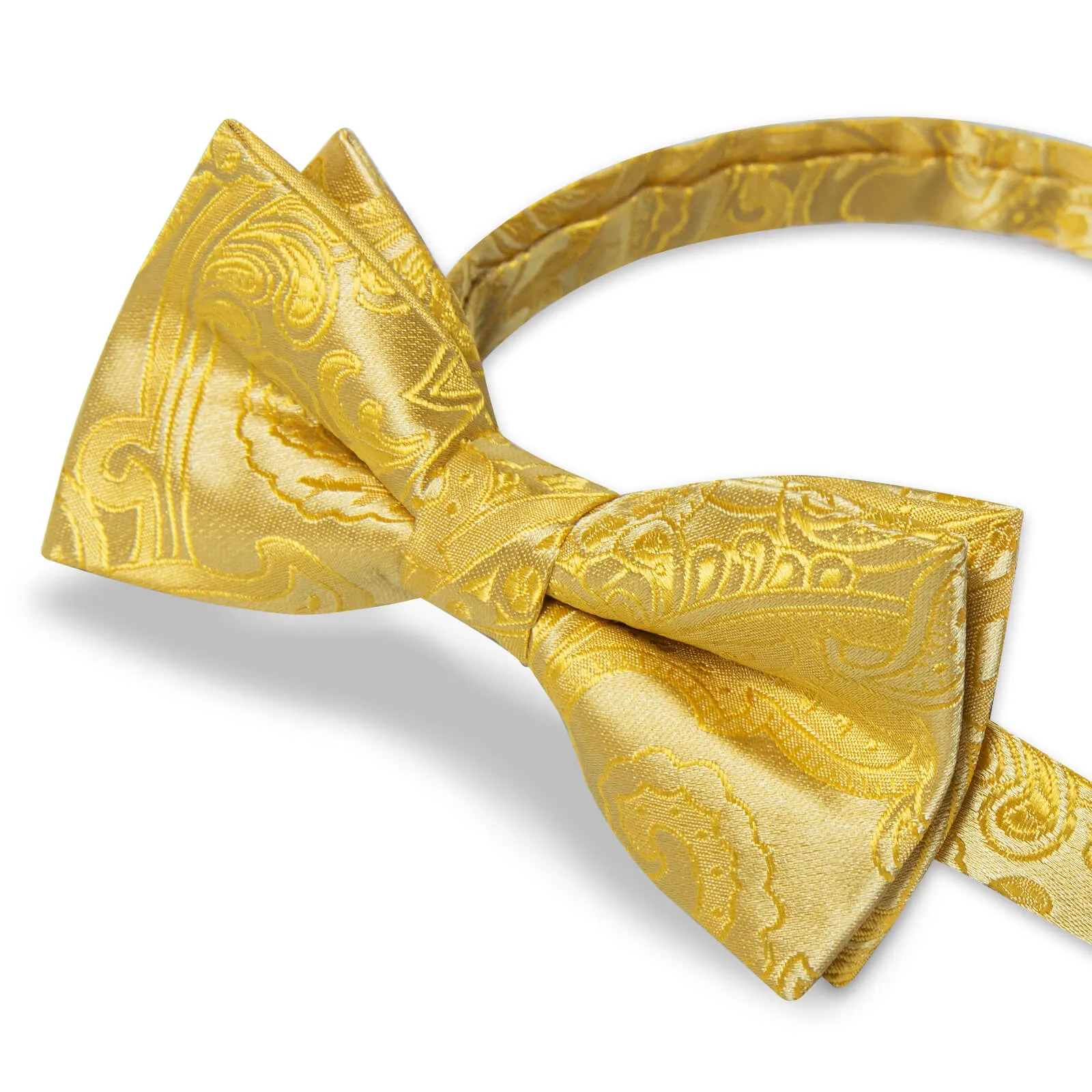 DiBanGu Kids Bow Tie Macaroon Yellow Paisley Silk Pre-Bow Tie Hanky Set