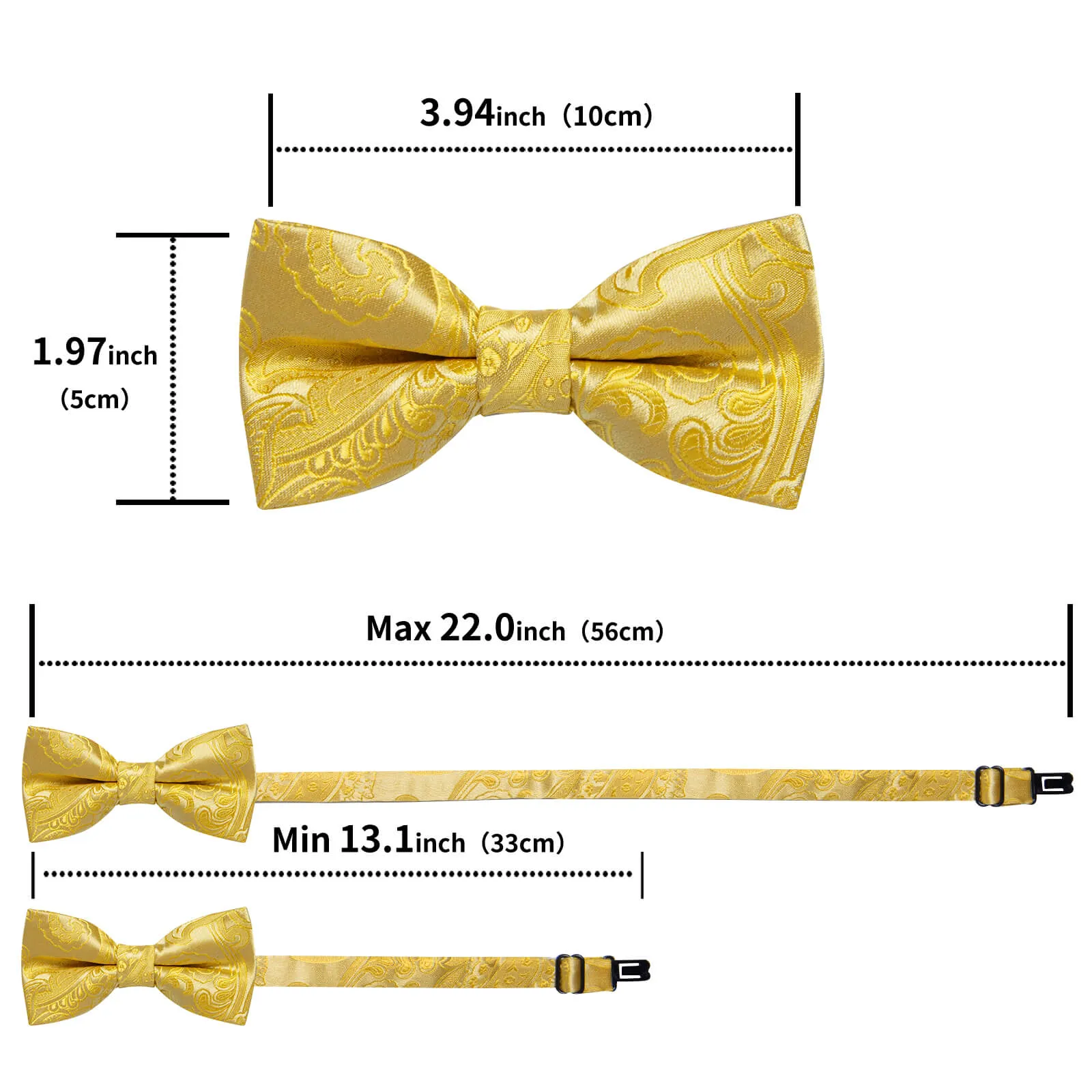 DiBanGu Kids Bow Tie Macaroon Yellow Paisley Silk Pre-Bow Tie Hanky Set