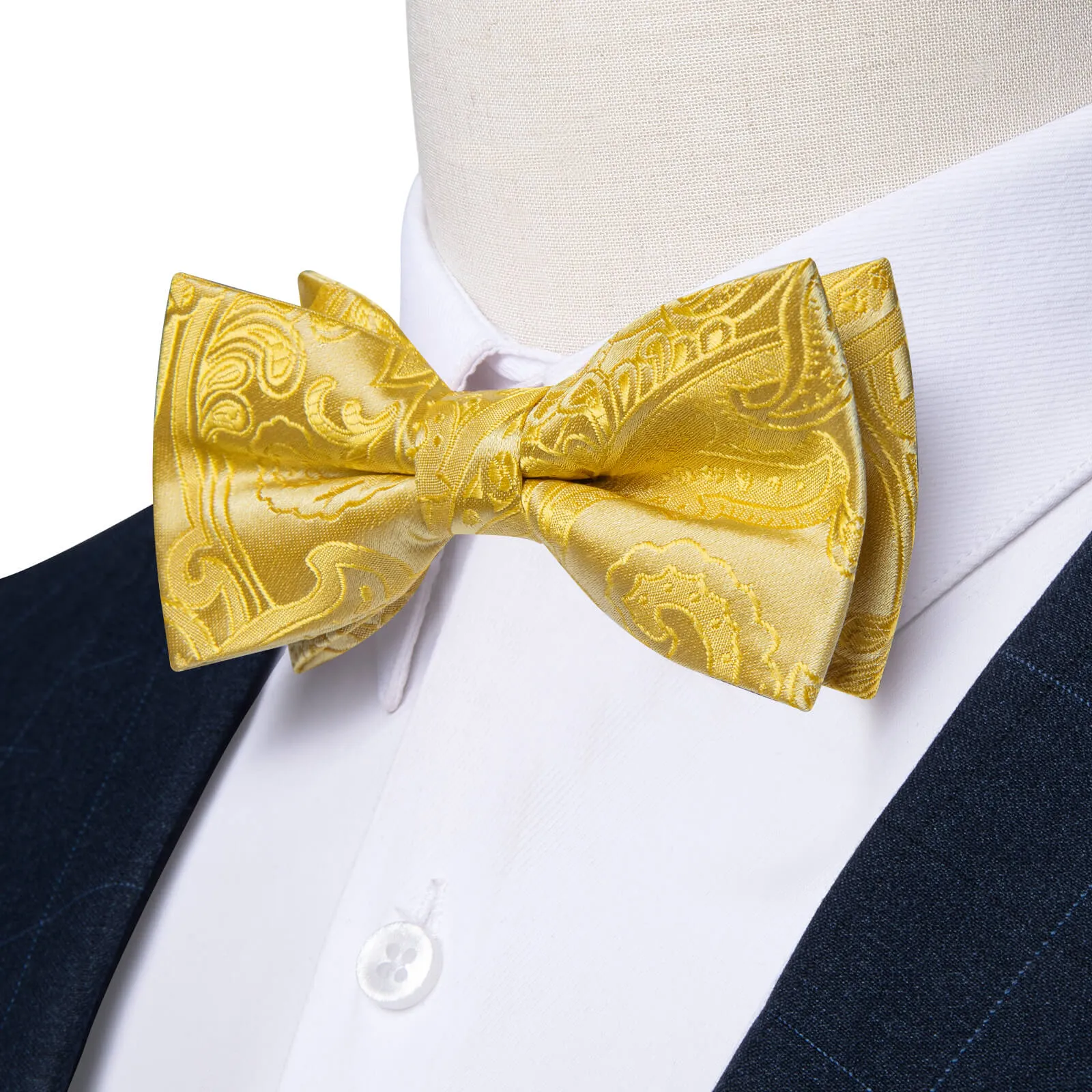 DiBanGu Kids Bow Tie Macaroon Yellow Paisley Silk Pre-Bow Tie Hanky Set