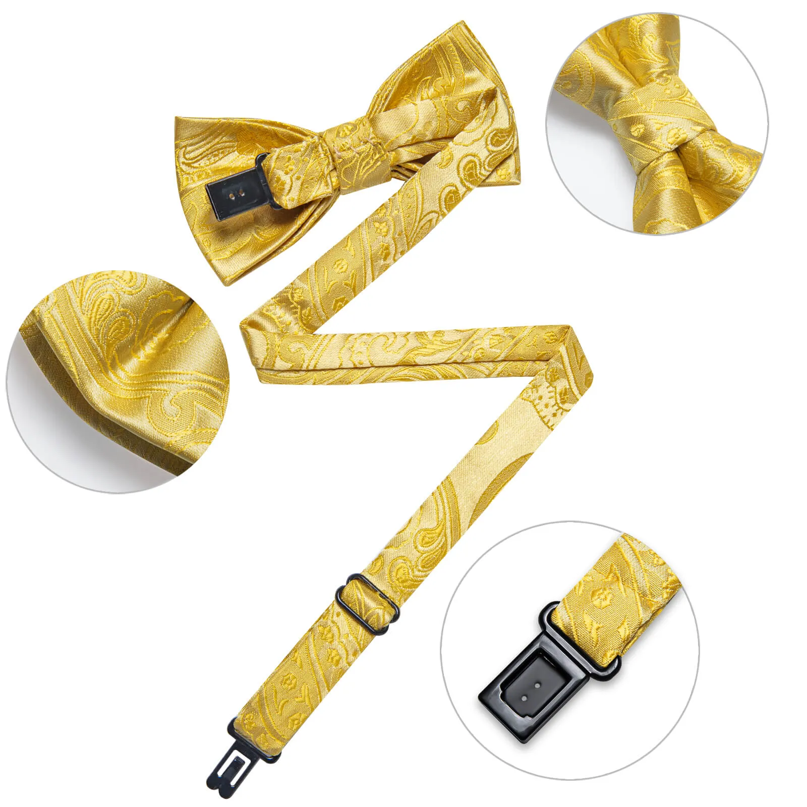 DiBanGu Kids Bow Tie Macaroon Yellow Paisley Silk Pre-Bow Tie Hanky Set