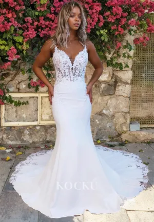 Elegant & Luxurious V-Neck Spaghetti Straps Mermaid Appliques Wedding Dress