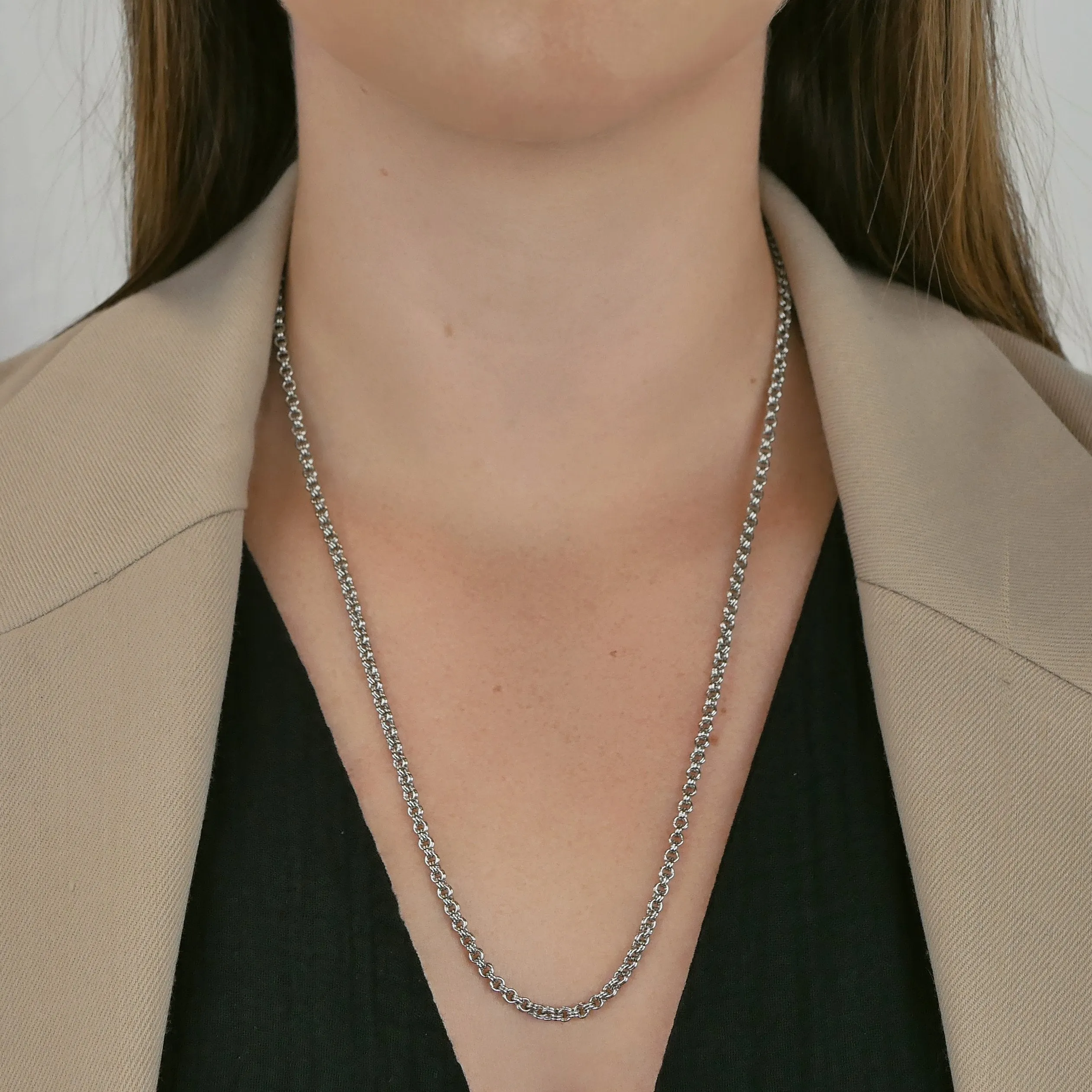 Essentielle Double Link Chain Necklace, Silver Colour