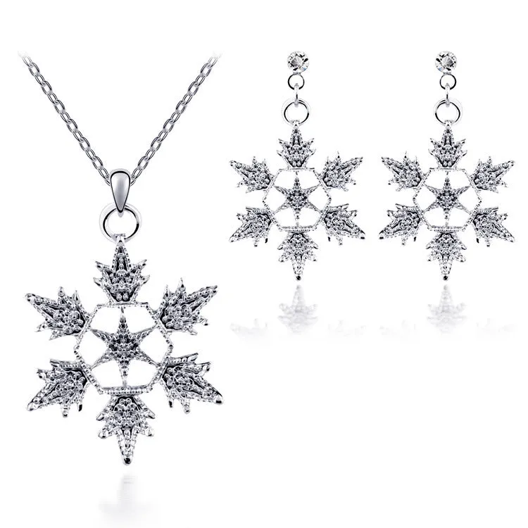 Exquisite Bridal  Snowflake Necklace, Earring Set, Wedding Jewelry,